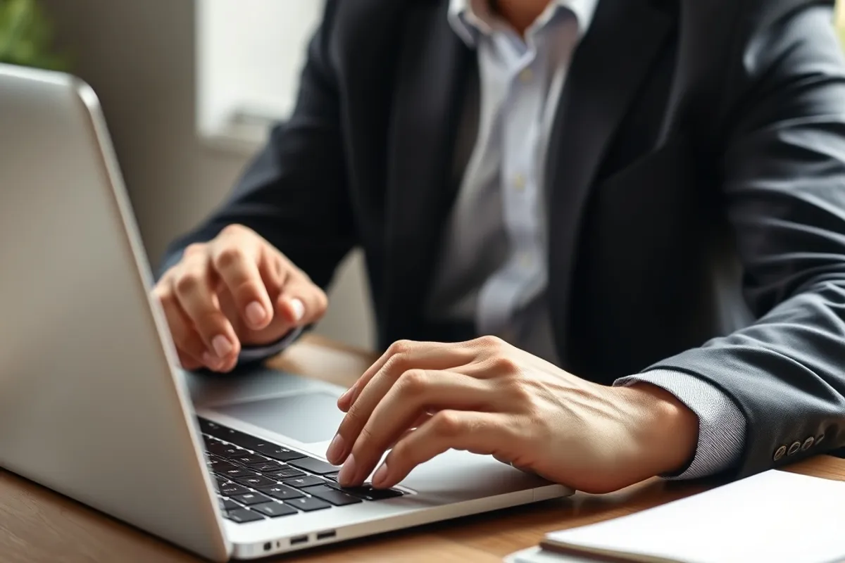 Accountant reconciling business bank transactions on a laptop