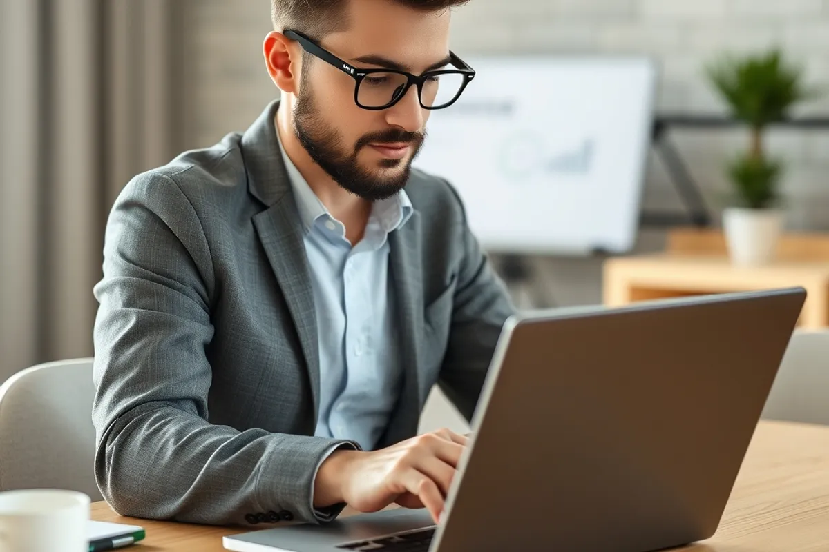 Small business owner reviewing business bank account options on a laptop