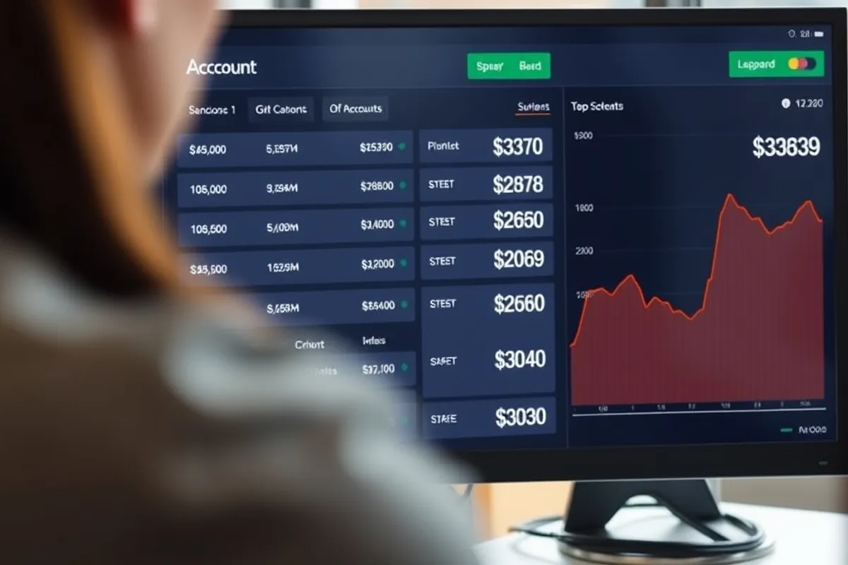 Online banking dashboard showing account balances on a monitor