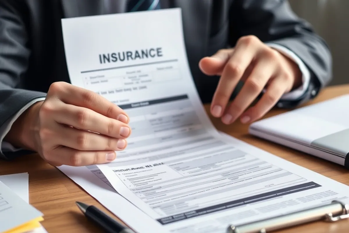 Insurance broker pointing at a policy schedule across a desk