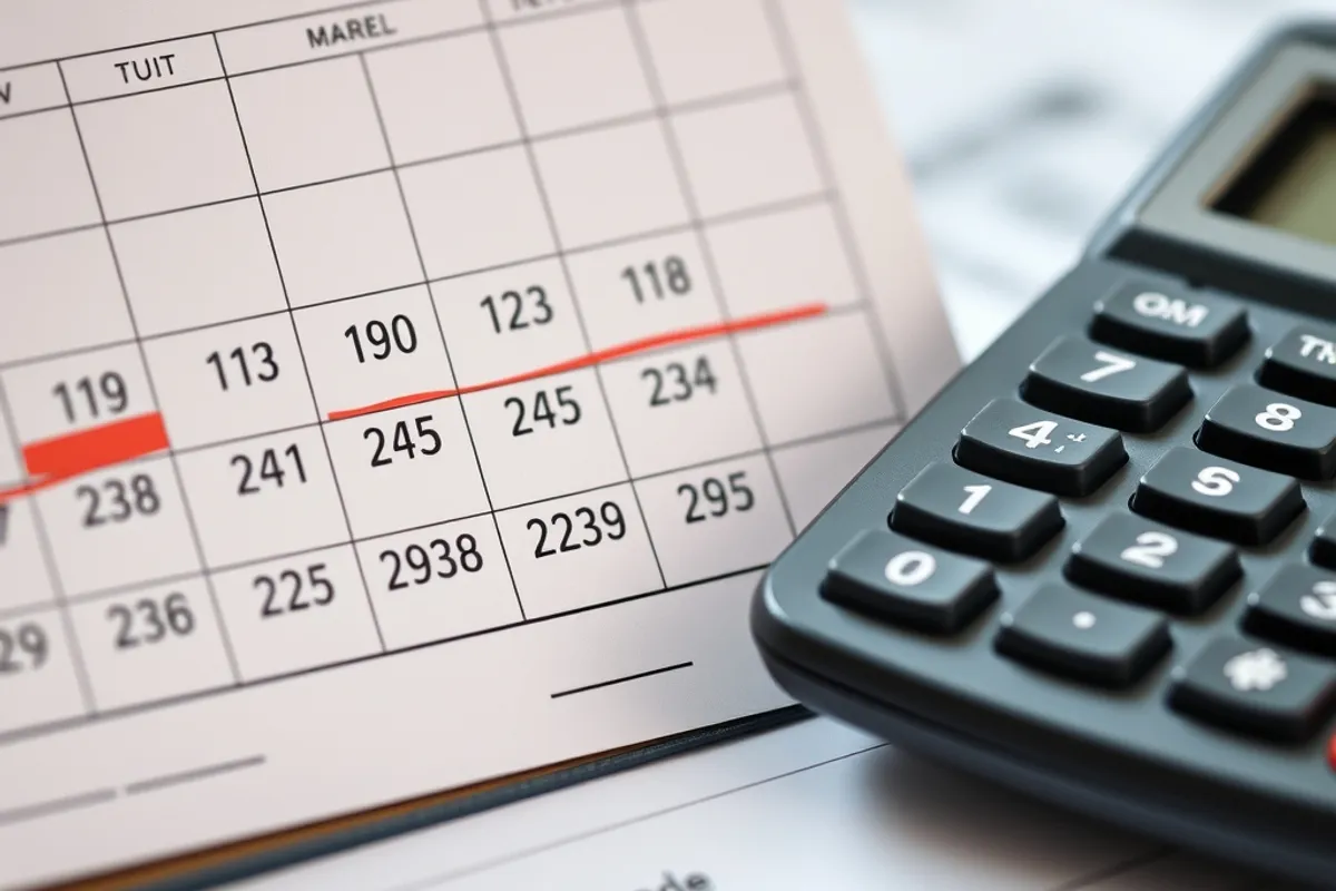 Calendar with invoice due dates marked beside a calculator