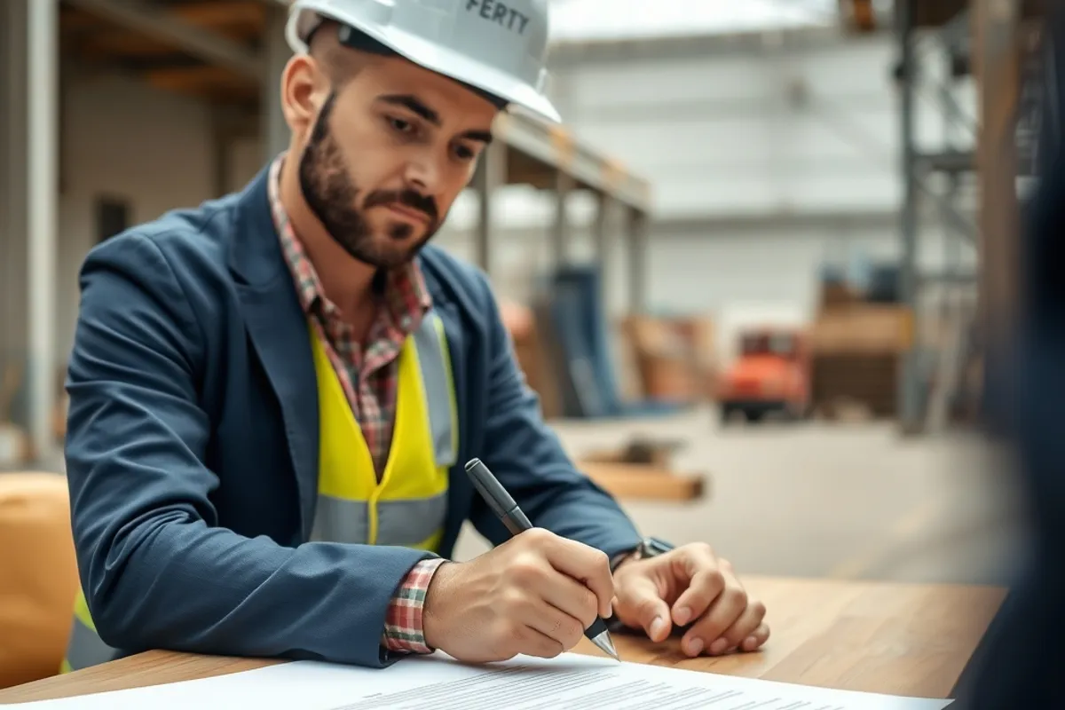 Contractor signing a service agreement at a client site