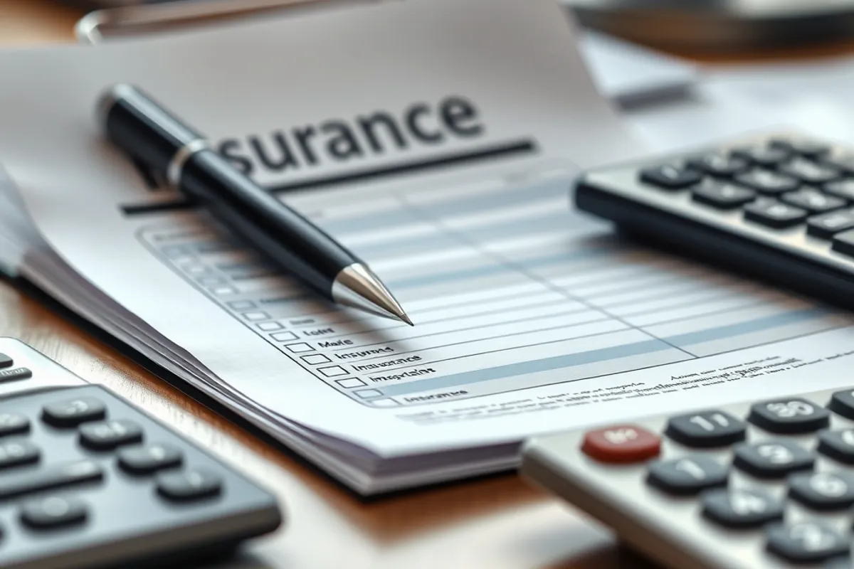 Printed insurance checklist with pen and calculator on a desk